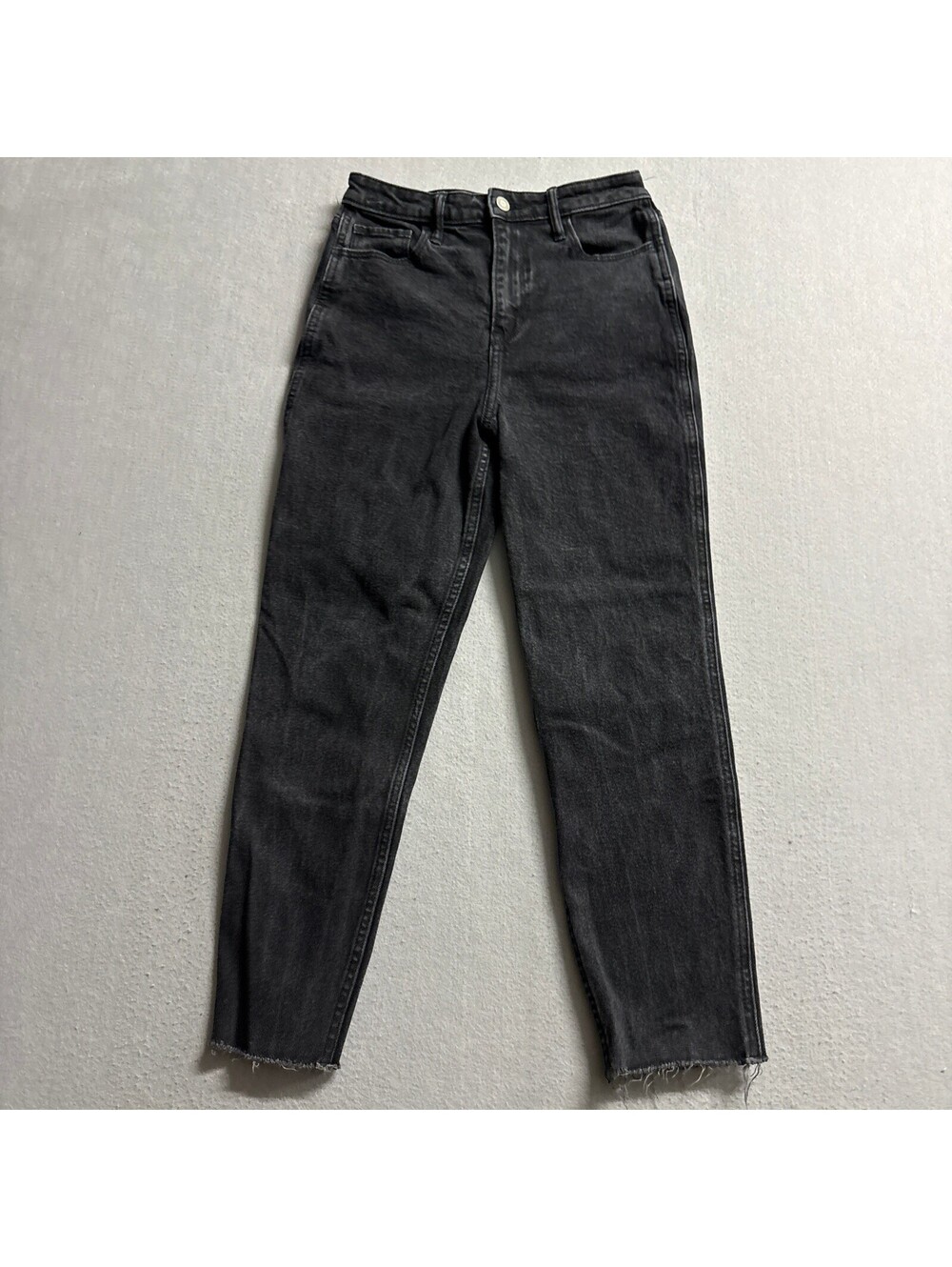 Hollister Ultra High Rise Mom Jeans Womens 1S W25 L25 Black Raw Hem Stretch